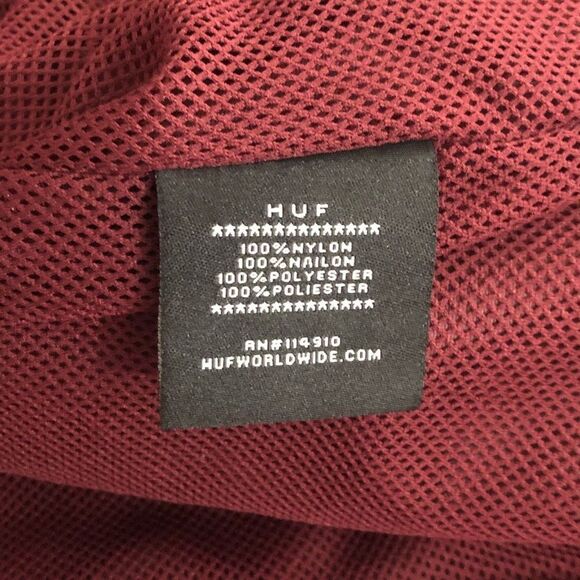 NWOT HUF MENS MAROON SMALL HOODED HALF ZIP WINDBREAKER W ELASTIC AND 3 POCKETS - Picture 7 of 10